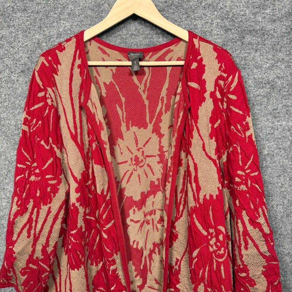 Travelers Collection by Chico's 3 US XL Cardigan Duster Red Thick Flower Holiday - Picture 3 of 9